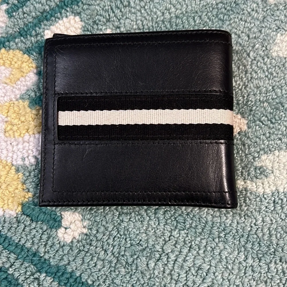 Bally Black Leather and Canvas Bifold Wallet